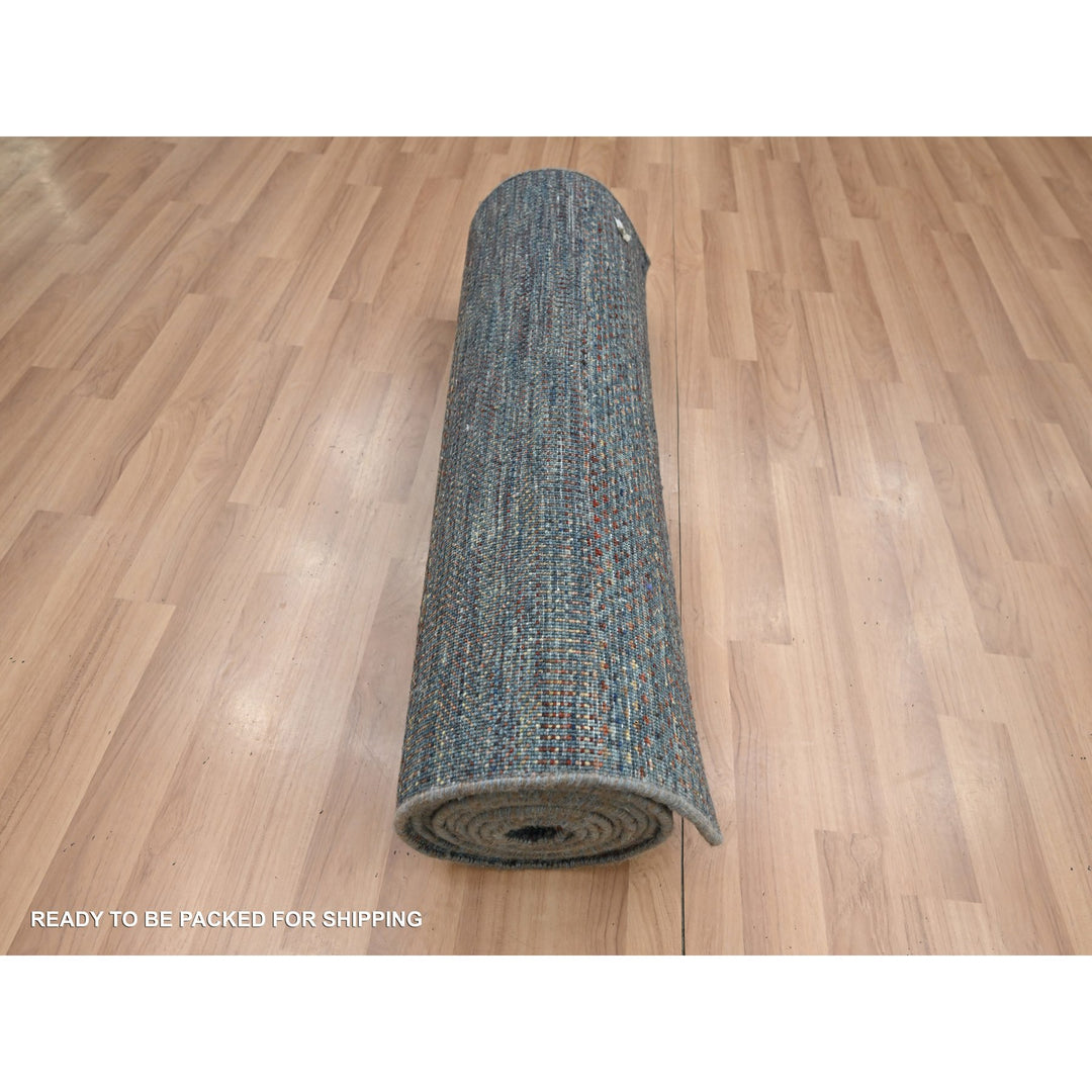 2'7" x 12'2" New Hand Knotted Blue Wool & Silk Runner Oriental Rug - MOA10283221