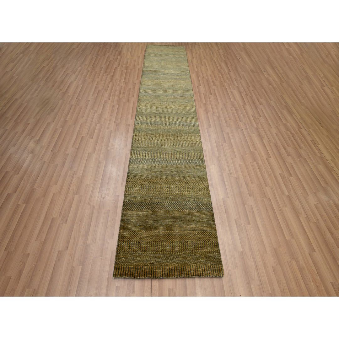 2'8" x 12'2" New Hand Knotted Brown Wool & Silk Runner Oriental Rug - MOA10283222