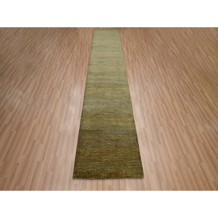 2'8" x 12'2" New Hand Knotted Brown Wool & Silk Runner Oriental Rug - MOA10283222