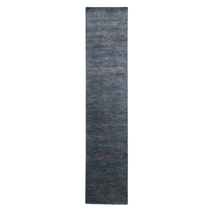 2'7" x 12'3" New Hand Knotted Blue Wool & Silk Runner Oriental Rug - MOA10283223