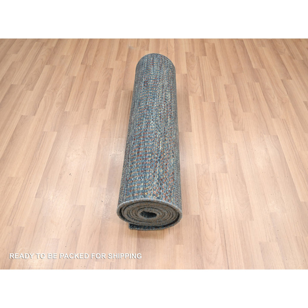 2'7" x 12'3" New Hand Knotted Blue Wool & Silk Runner Oriental Rug - MOA10283223
