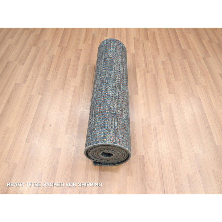 2'7" x 12'3" New Hand Knotted Blue Wool & Silk Runner Oriental Rug - MOA10283223