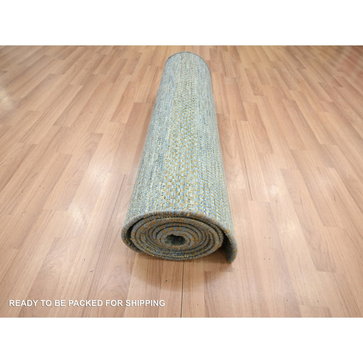2'7" x 12'3" New Hand Knotted Blue Wool & Silk Runner Oriental Rug - MOA10283225
