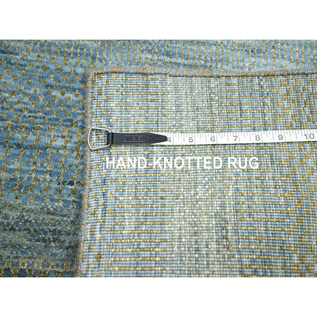 2'7" x 12'3" New Hand Knotted Blue Wool & Silk Runner Oriental Rug - MOA10283225