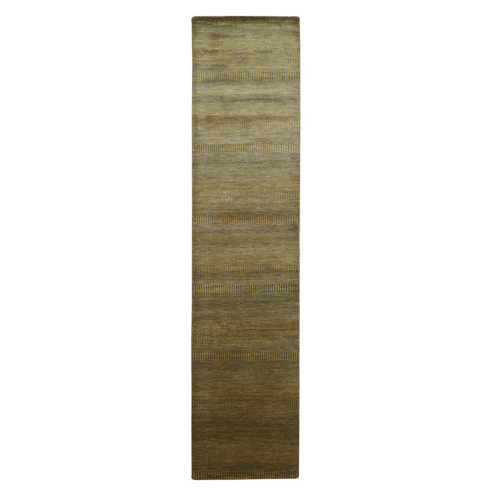 2'8" x 12'3" New Hand Knotted Brown Wool & Silk Runner Oriental Rug - MOA10283226