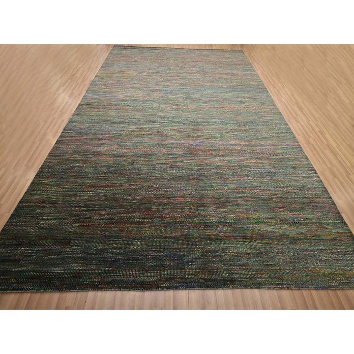 10'0" x 14'0" New Hand Knotted Black Wool & Silk Rectangle Oriental Rug - MOA10283234