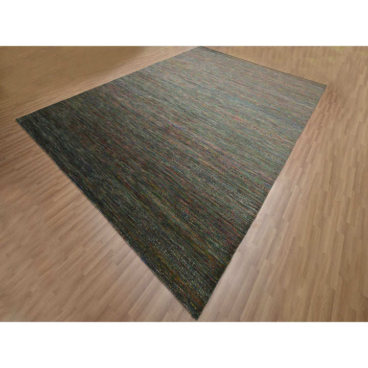 10'0" x 14'0" New Hand Knotted Black Wool & Silk Rectangle Oriental Rug - MOA10283234