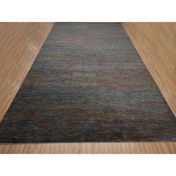 10'2" x 13'10" New Hand Knotted Grey Wool & Silk Rectangle Oriental Rug - MOA10283236