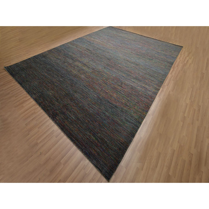 10'2" x 13'10" New Hand Knotted Grey Wool & Silk Rectangle Oriental Rug - MOA10283236
