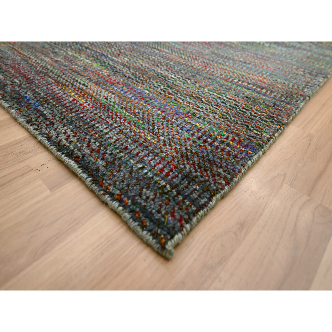 10'2" x 13'10" New Hand Knotted Grey Wool & Silk Rectangle Oriental Rug - MOA10283236