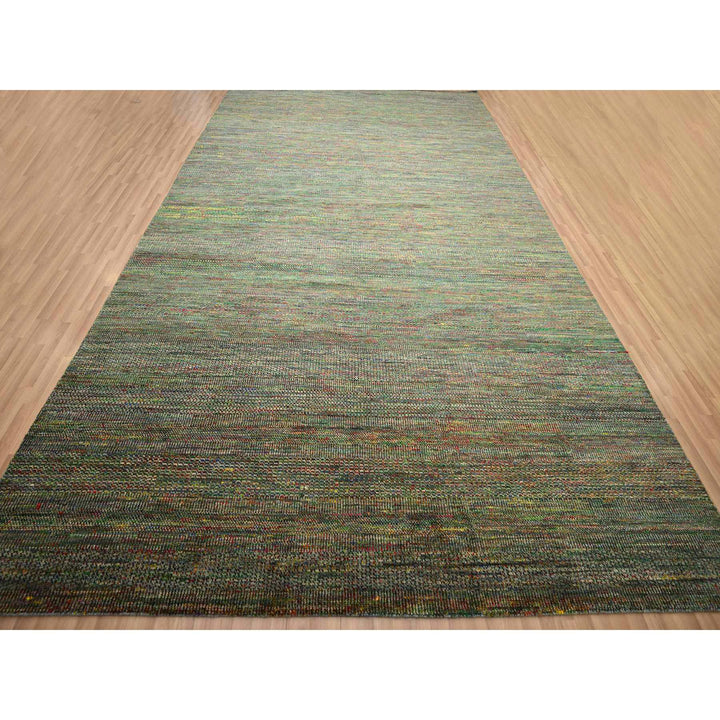 9'11" x 14'6" New Hand Knotted Green Wool & Silk Rectangle Oriental Rug - MOA10283237