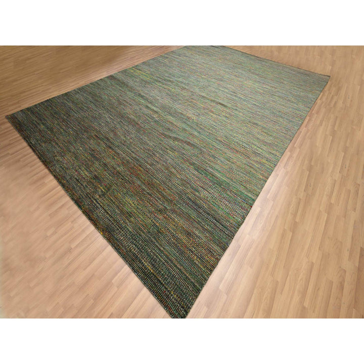 9'11" x 14'6" New Hand Knotted Green Wool & Silk Rectangle Oriental Rug - MOA10283237