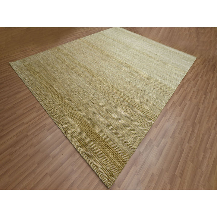9'5" x 11'10" New Hand Knotted Brown Wool & Silk Rectangle Oriental Rug - MOA10283238