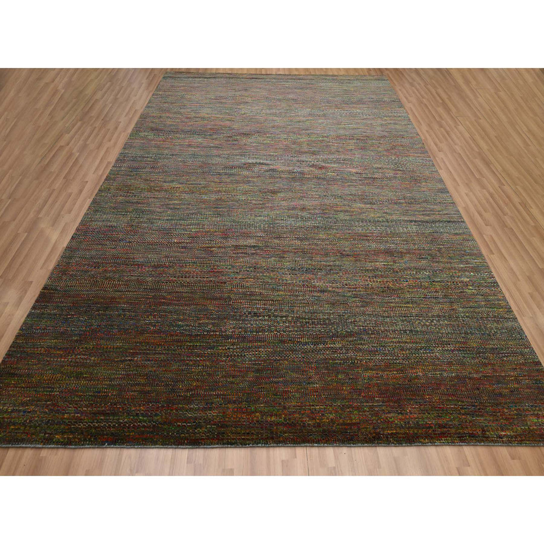 9'1" x 12'2" New Hand Knotted Green Wool Rectangle Oriental Rug - MOA10283239