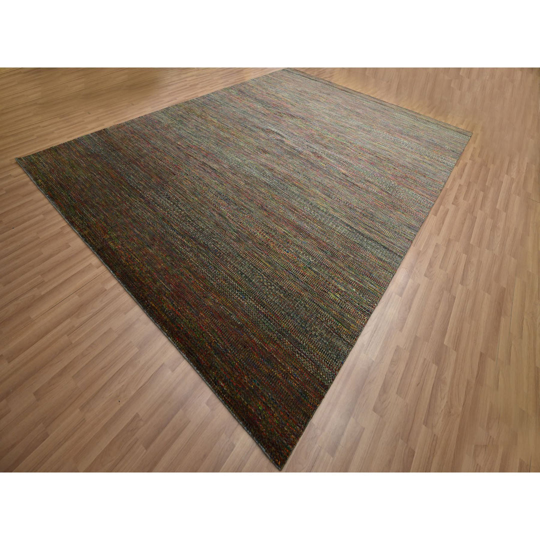 9'1" x 12'2" New Hand Knotted Green Wool Rectangle Oriental Rug - MOA10283239