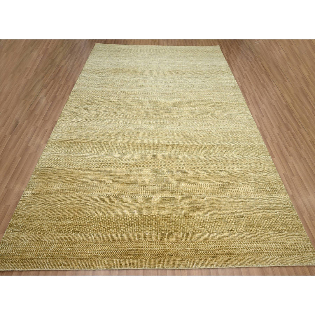 9'0" x 12'1" New Hand Knotted Brown Wool & Silk Rectangle Oriental Rug - MOA10283240