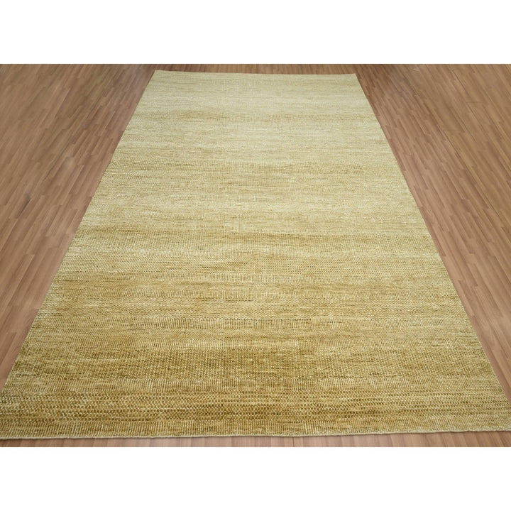 9'0" x 12'1" New Hand Knotted Brown Wool & Silk Rectangle Oriental Rug - MOA10283240