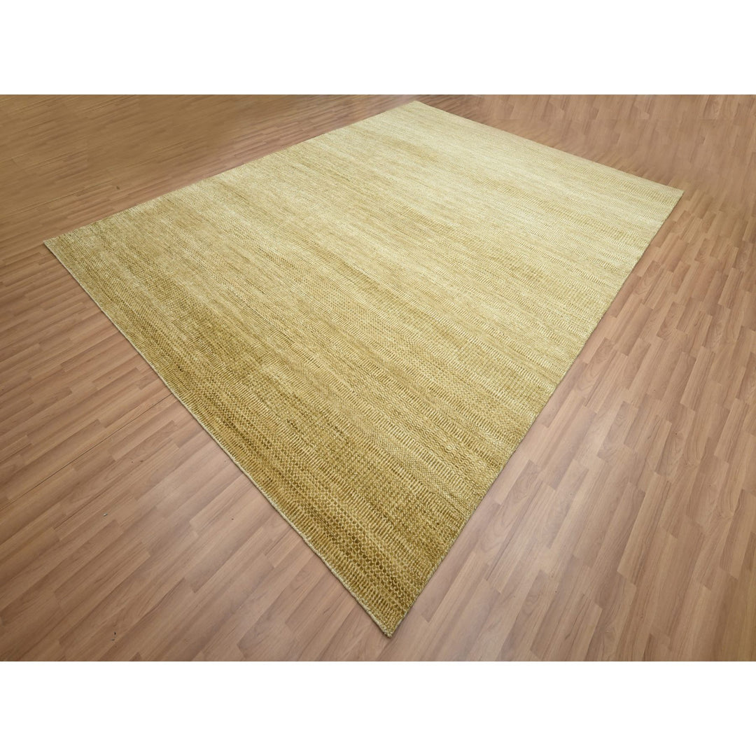 9'0" x 12'1" New Hand Knotted Brown Wool & Silk Rectangle Oriental Rug - MOA10283240