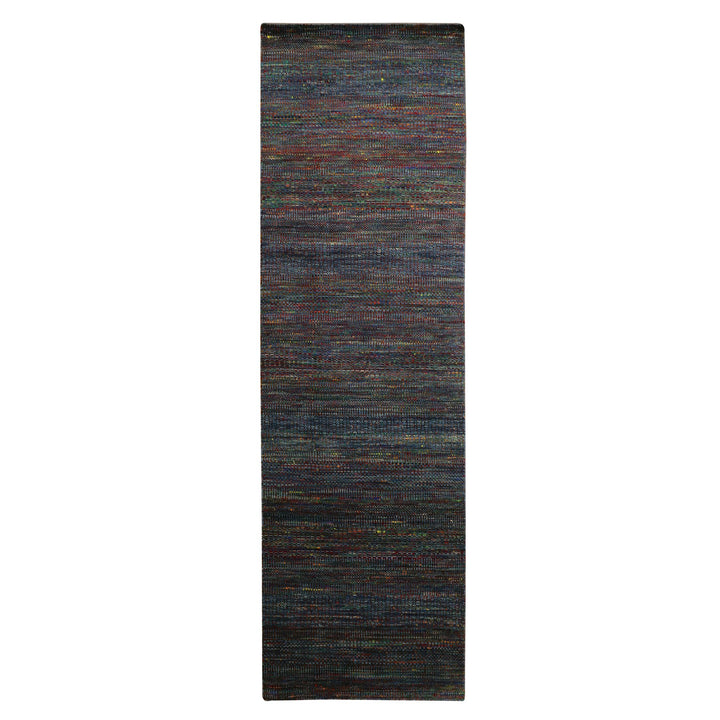 3'0" x 10'1" New Hand Knotted Blue Wool & Silk Runner Oriental Rug - MOA10283243