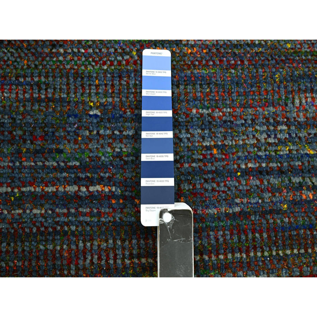3'0" x 10'1" New Hand Knotted Blue Wool & Silk Runner Oriental Rug - MOA10283243