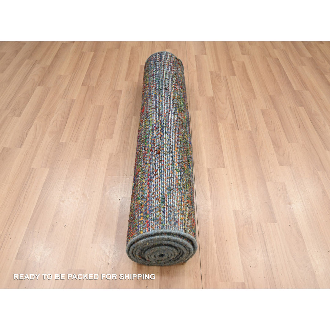 3'0" x 10'1" New Hand Knotted Blue Wool & Silk Runner Oriental Rug - MOA10283243