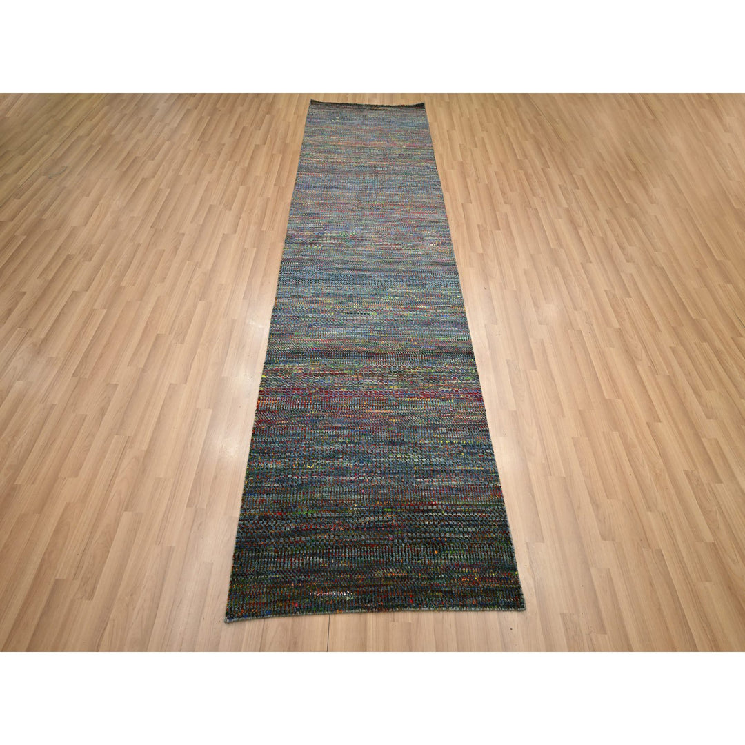 3'0" x 10'2" New Hand Knotted Blue Wool Runner Oriental Rug - MOA10283244