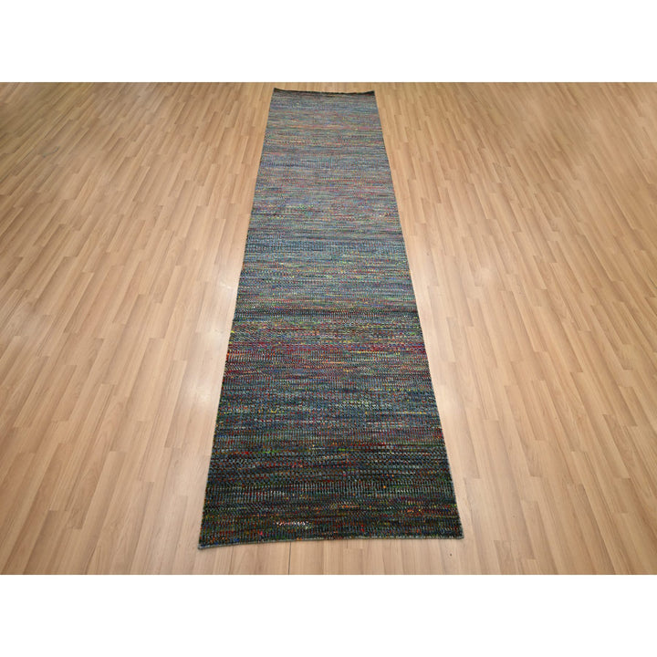 3'0" x 10'2" New Hand Knotted Blue Wool Runner Oriental Rug - MOA10283244
