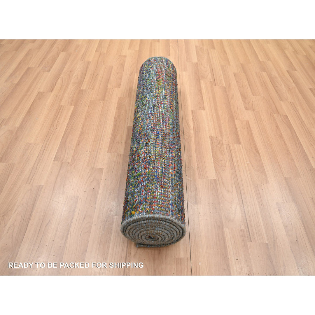 2'9" x 10'2" New Hand Knotted Blue Wool & Silk Runner Oriental Rug - MOA10283245