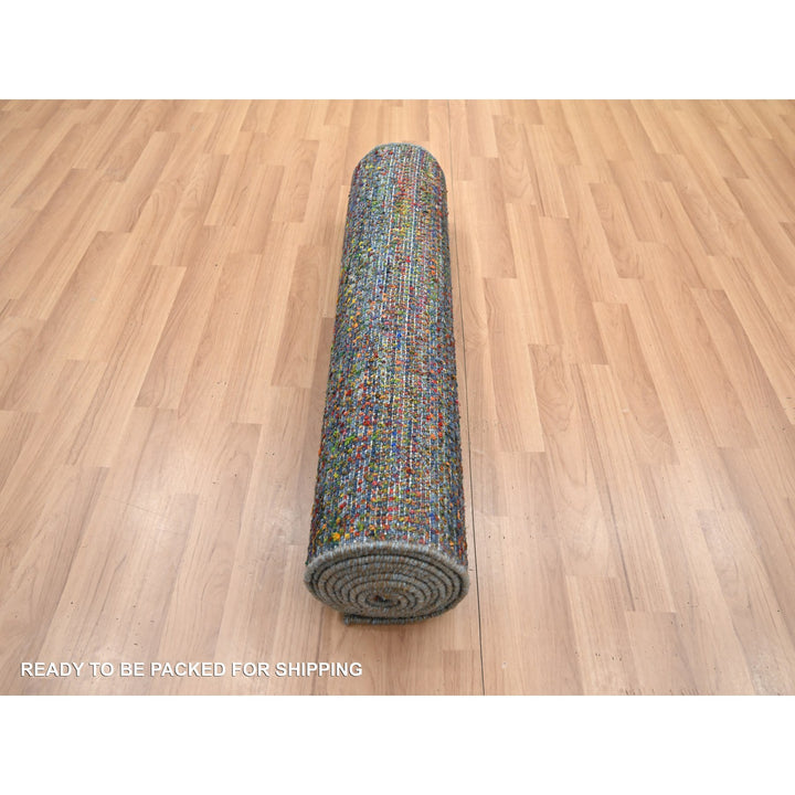 2'9" x 10'2" New Hand Knotted Blue Wool & Silk Runner Oriental Rug - MOA10283245