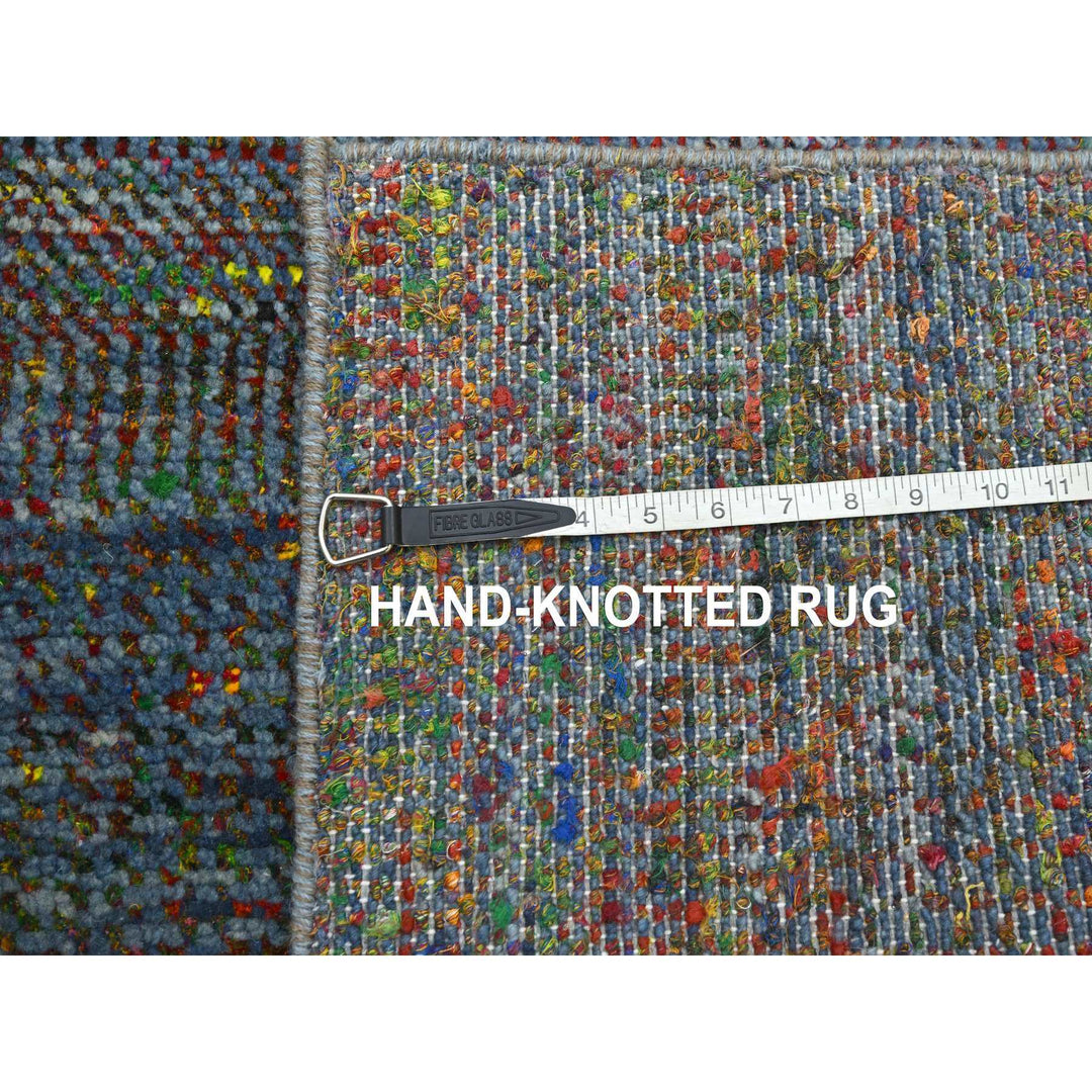 2'9" x 10'2" New Hand Knotted Blue Wool & Silk Runner Oriental Rug - MOA10283245