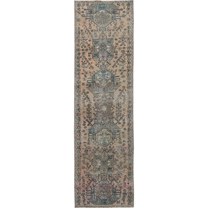 2'9" x 10'7" Vintage Hand Knotted Brown Wool Runner Oriental Rug - MOA102832
