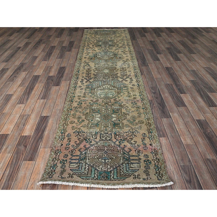 2'9" x 10'7" Vintage Hand Knotted Brown Wool Runner Oriental Rug - MOA102832