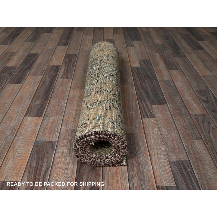 2'9" x 10'7" Vintage Hand Knotted Brown Wool Runner Oriental Rug - MOA102832
