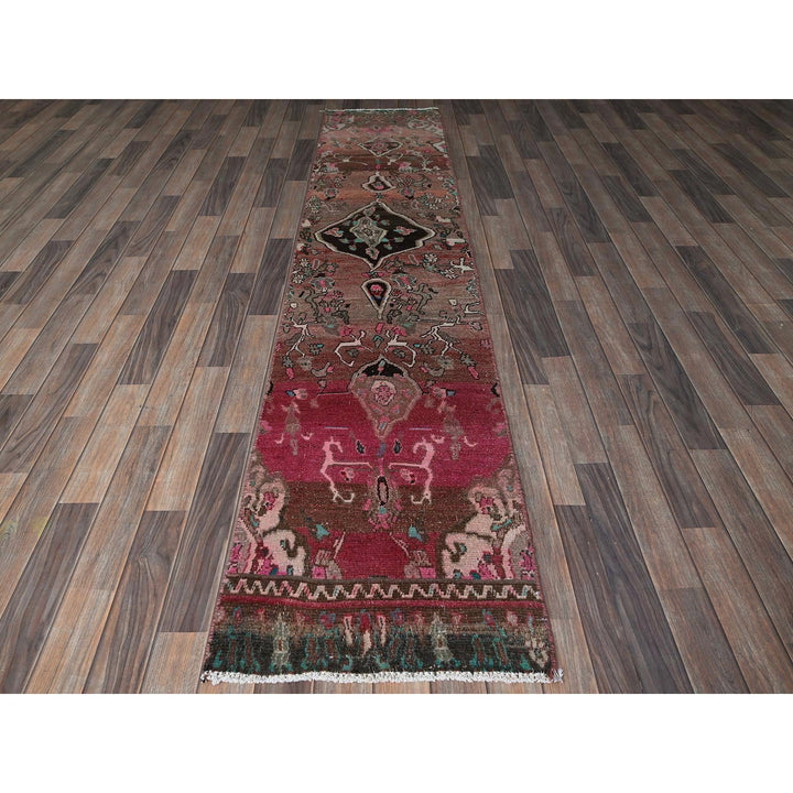 2'0" x 9'7" Vintage Hand Knotted Red Wool Runner Oriental Rug - MOA102839