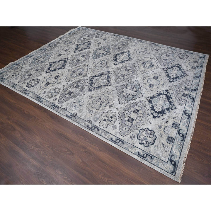 11'9" x 14'8" New Hand Knotted Grey Wool Rectangle Oriental Rug - MOA10284022