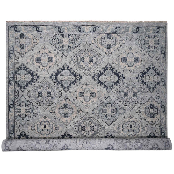 13'9" x 17'9" New Hand Knotted Grey Wool Rectangle Oriental Rug - MOA10284024