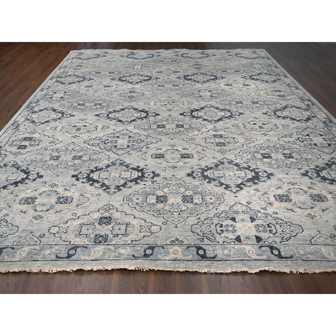 13'9" x 17'9" New Hand Knotted Grey Wool Rectangle Oriental Rug - MOA10284024