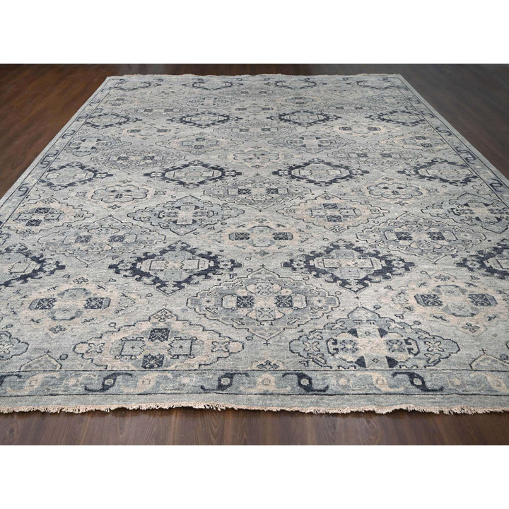 13'9" x 17'9" New Hand Knotted Grey Wool Rectangle Oriental Rug - MOA10284024