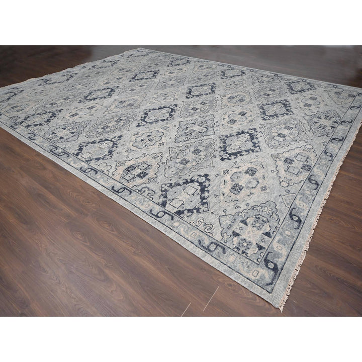 13'9" x 17'9" New Hand Knotted Grey Wool Rectangle Oriental Rug - MOA10284024