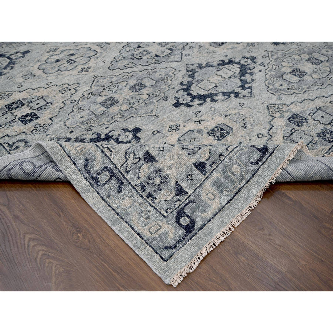 13'9" x 17'9" New Hand Knotted Grey Wool Rectangle Oriental Rug - MOA10284024