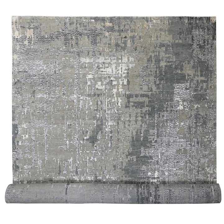 14'0" x 18'0" New Hand Knotted Grey Wool & Silk Rectangle Oriental Rug - MOA10284031