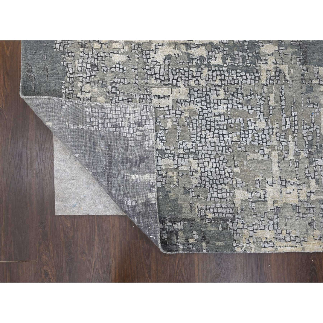 14'0" x 18'0" New Hand Knotted Grey Wool & Silk Rectangle Oriental Rug - MOA10284031