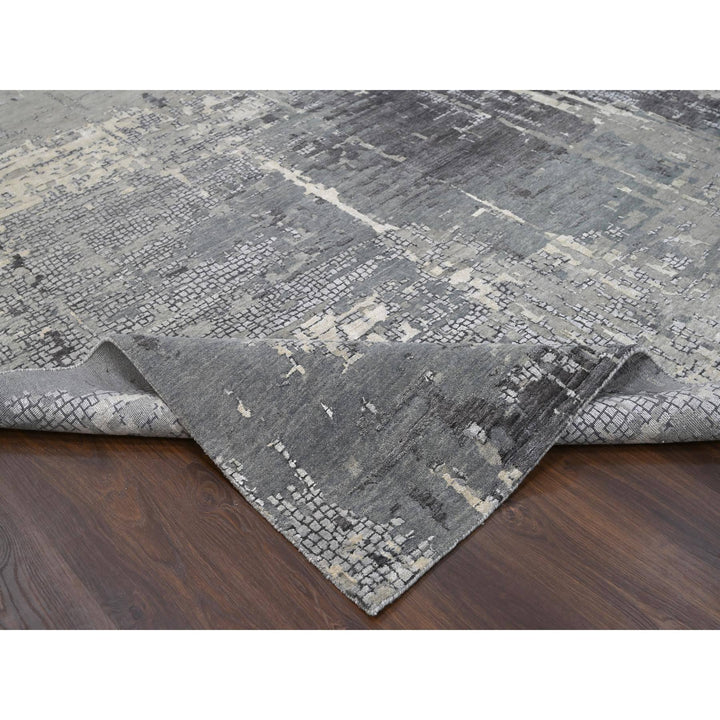 14'0" x 18'0" New Hand Knotted Grey Wool & Silk Rectangle Oriental Rug - MOA10284031