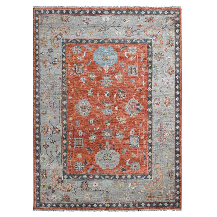 8'10" x 11'10" New Hand Knotted Orange Wool Rectangle Oriental Rug - MOA10284047