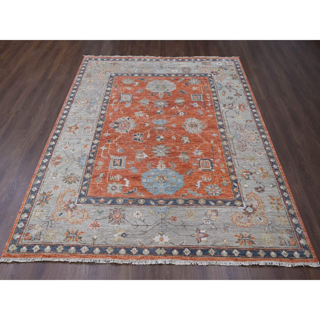 8'10" x 11'10" New Hand Knotted Orange Wool Rectangle Oriental Rug - MOA10284047