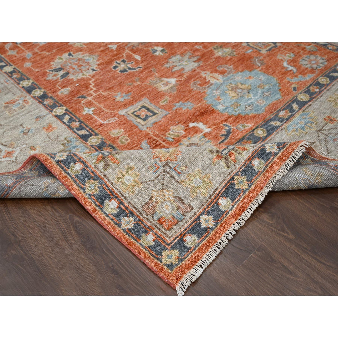 8'10" x 11'10" New Hand Knotted Orange Wool Rectangle Oriental Rug - MOA10284047