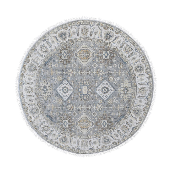 7'0" x 7'0" New Hand Knotted Grey Wool Round Oriental Rug - MOA10284057