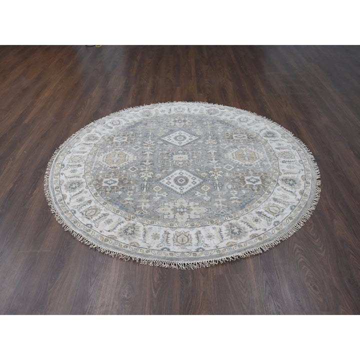 7'0" x 7'0" New Hand Knotted Grey Wool Round Oriental Rug - MOA10284057