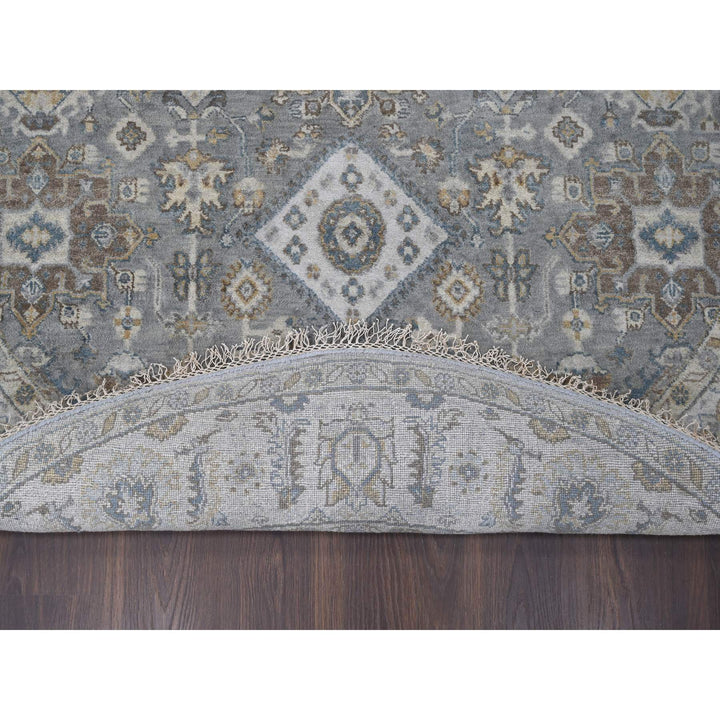 7'0" x 7'0" New Hand Knotted Grey Wool Round Oriental Rug - MOA10284057