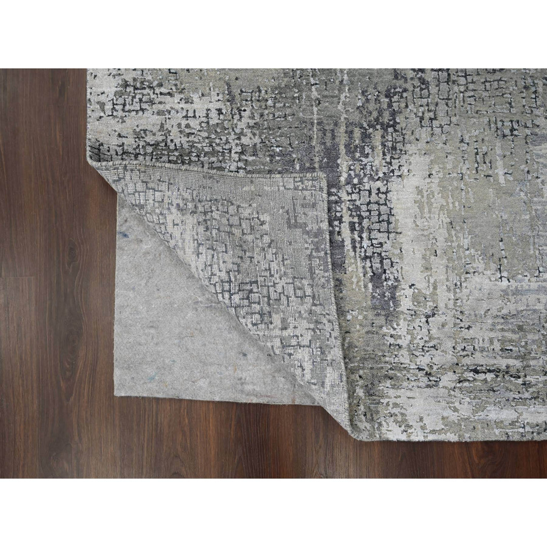 4'2" x 6'0" New Hand Knotted Grey Wool & Silk Rectangle Oriental Rug - MOA10284116